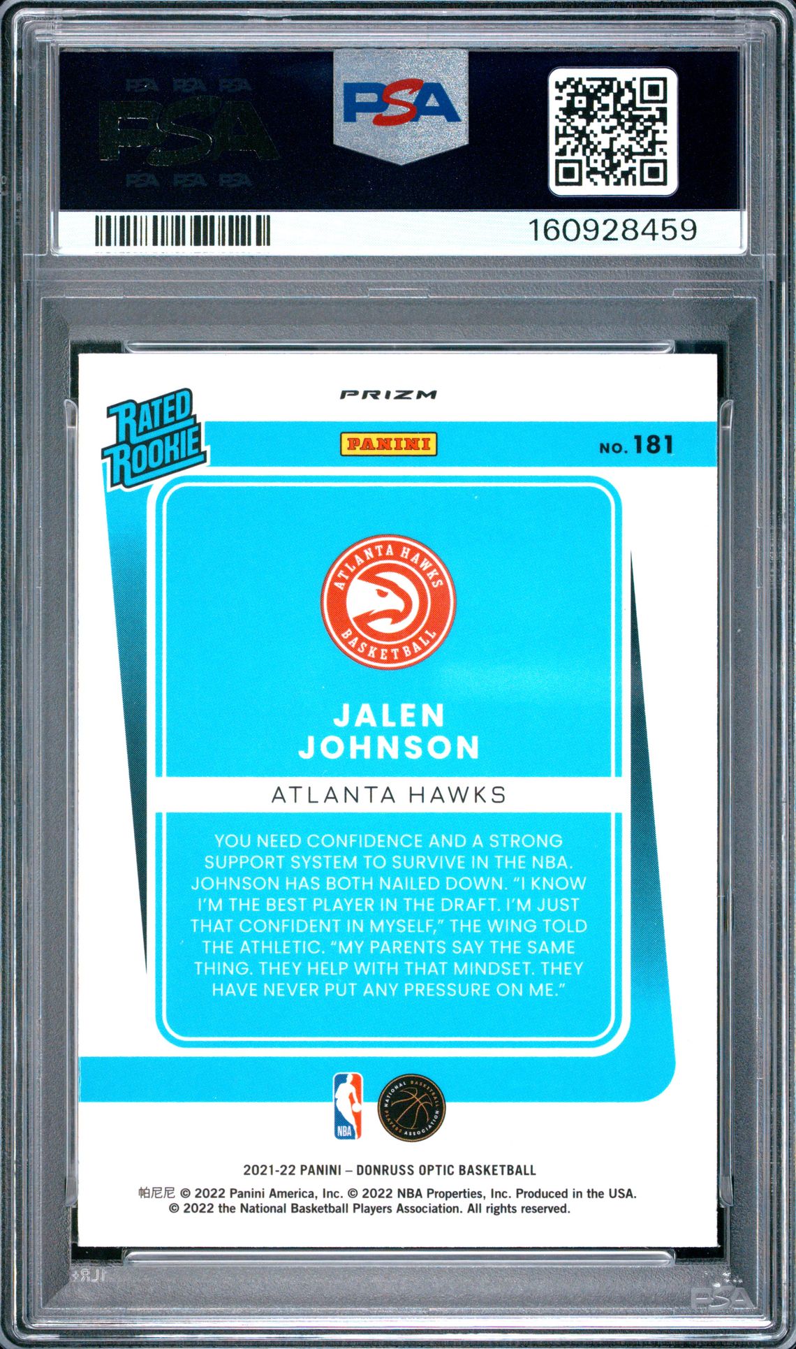 2021 Panini Donruss Optic Jalen Johnson #181 (Red/Green Choice) Nm-Mt 8 back