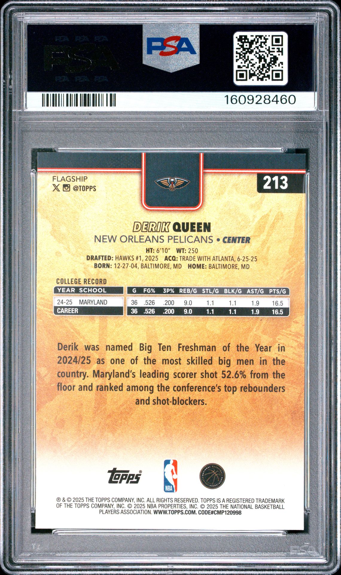 2025 Topps Derik Queen #213 (Golden Mirror) Mint 9 back