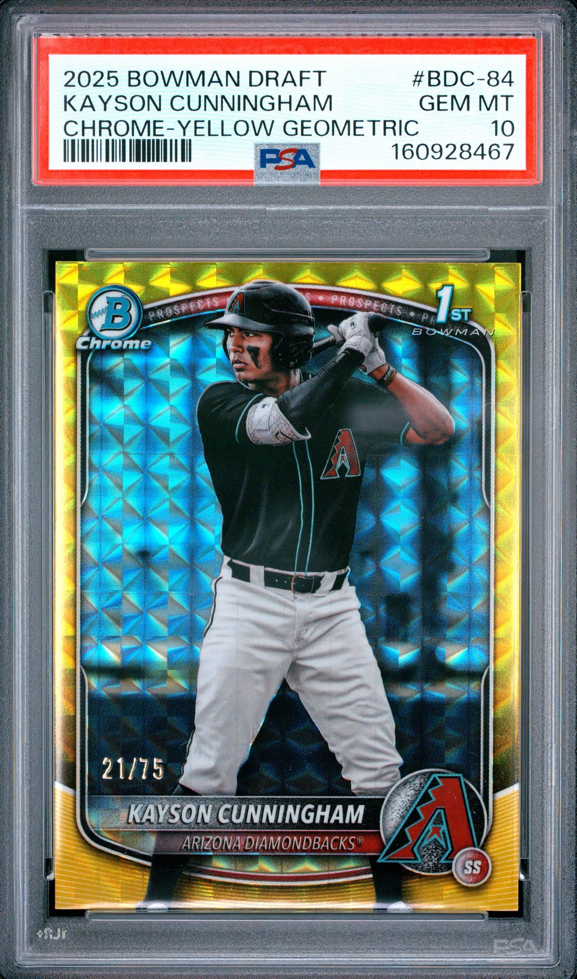 2025 Bowman Draft Kayson Cunningham #Bdc-84 (Chrome-Yellow Geometric) Gem Mt 10 front