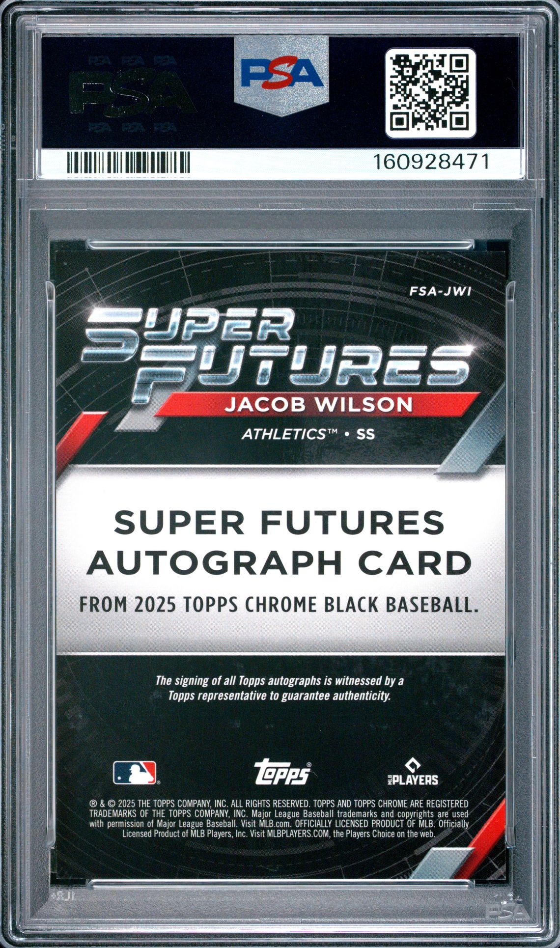 2025 Topps Chrome Black Super Futures Autographs Jacob Wilson #Jwi (Super Futures Auto-Gold Ref) Mint 9 back