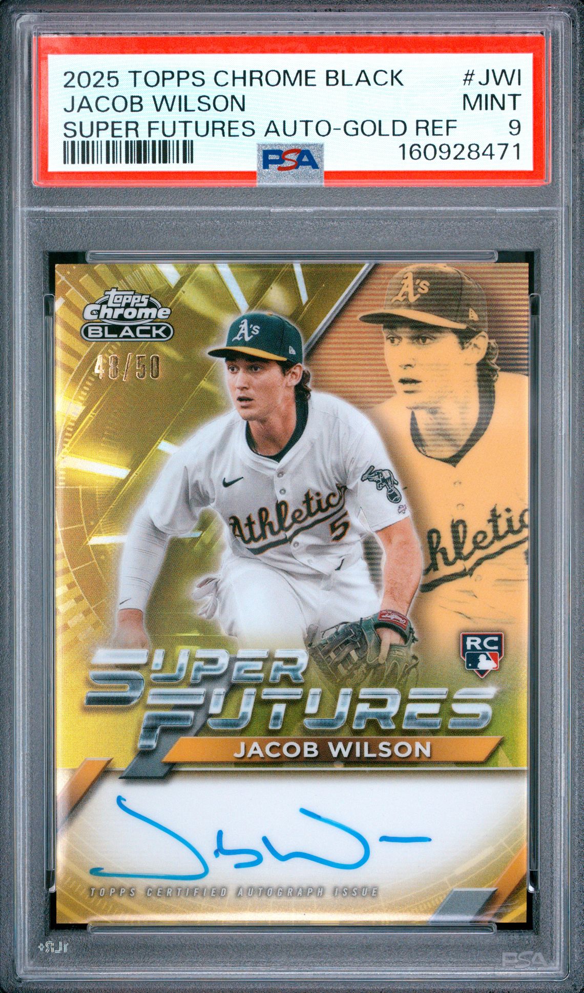 2025 Topps Chrome Black Super Futures Autographs Jacob Wilson #Jwi (Super Futures Auto-Gold Ref) Mint 9 front