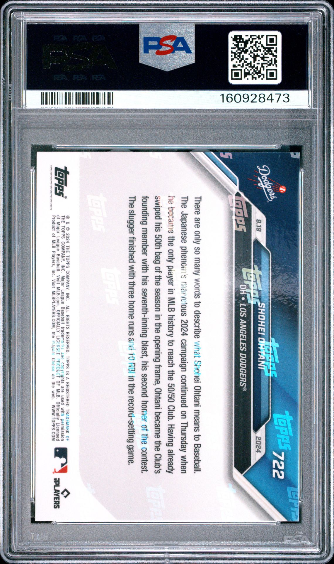 2024 Topps Now Shohei Ohtani #722 Gem Mt 10 back