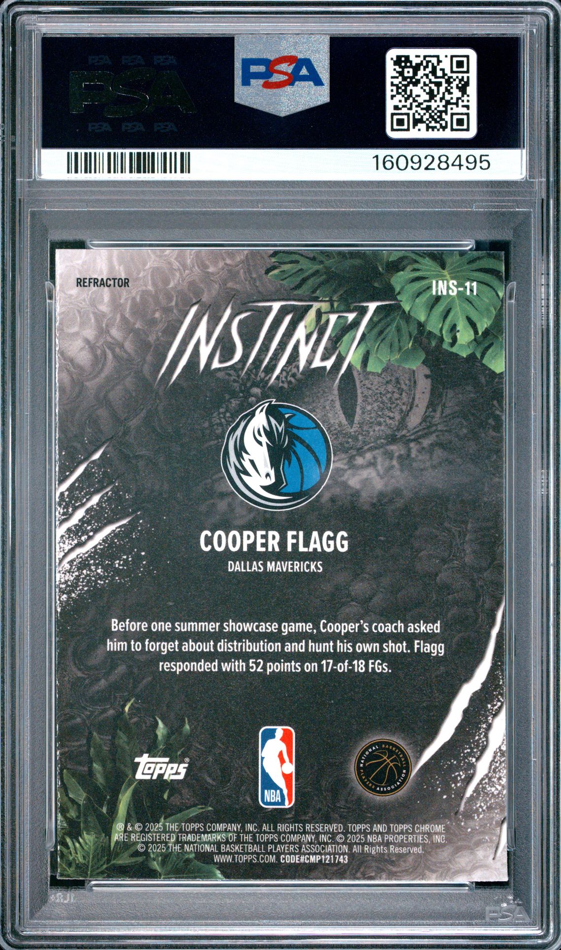2025 Topps Chrome Instinct Cooper Flagg #Ins-11 (Instinct-Refractor) Gem Mt 10 back