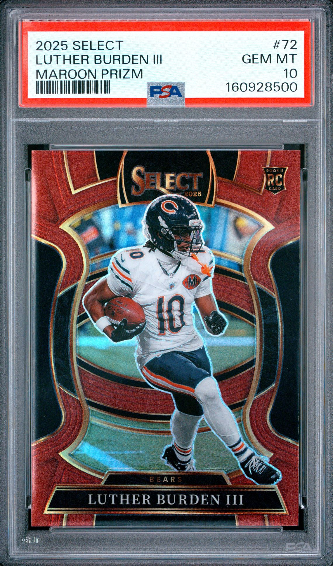 2025 Panini Select Luther Burden Iii #72 (Maroon Prizm) Gem Mt 10 front view - PSA graded GEM MT 10