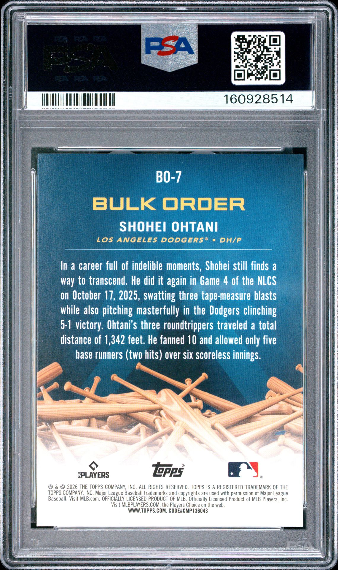 2026 Topps Flagship Collection Bulk Order Shohei Ohtani #Bo-7 Mint 9 back