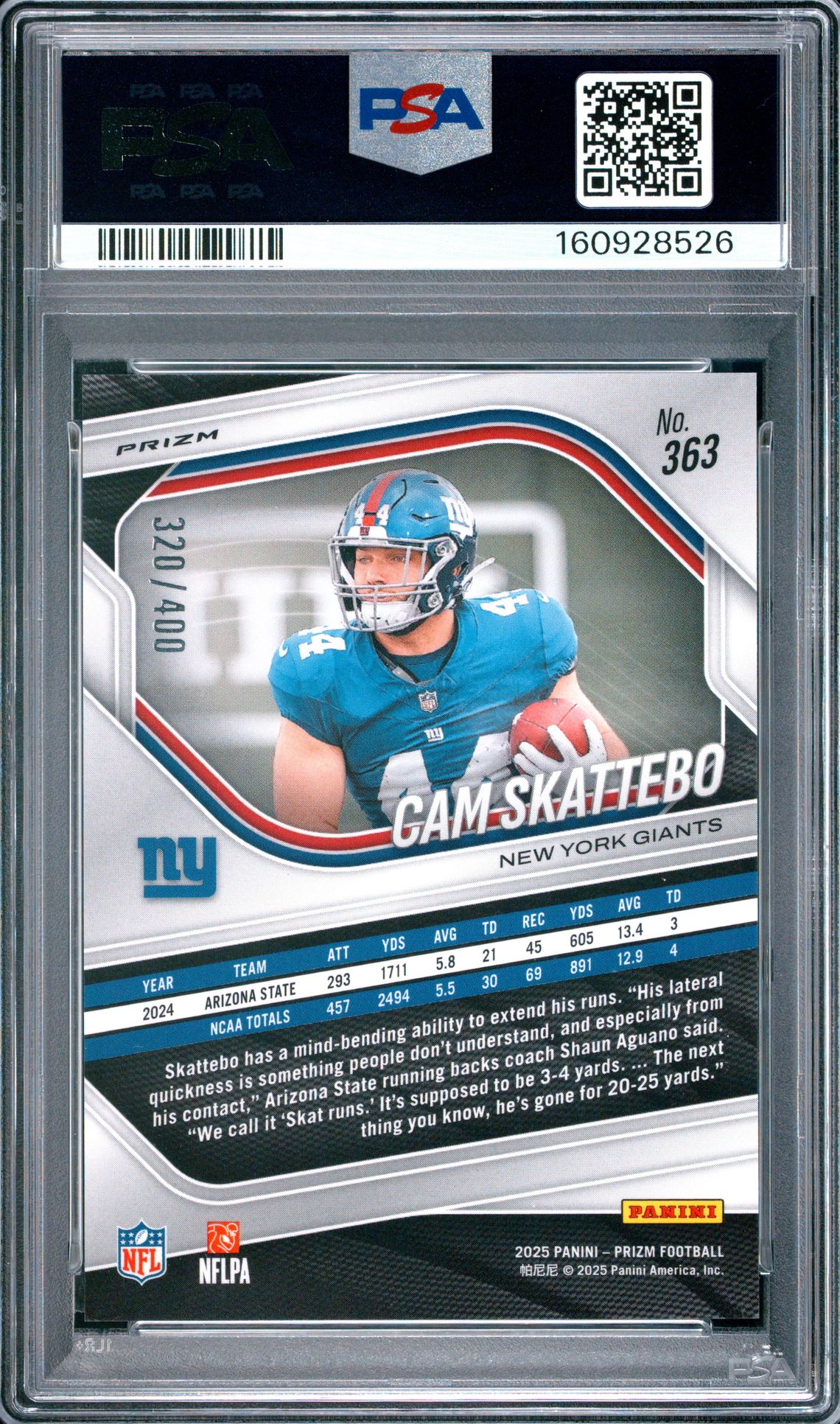 2025 Panini Prizm Cam Skattebo #363 (Pandora) Mint 9 back