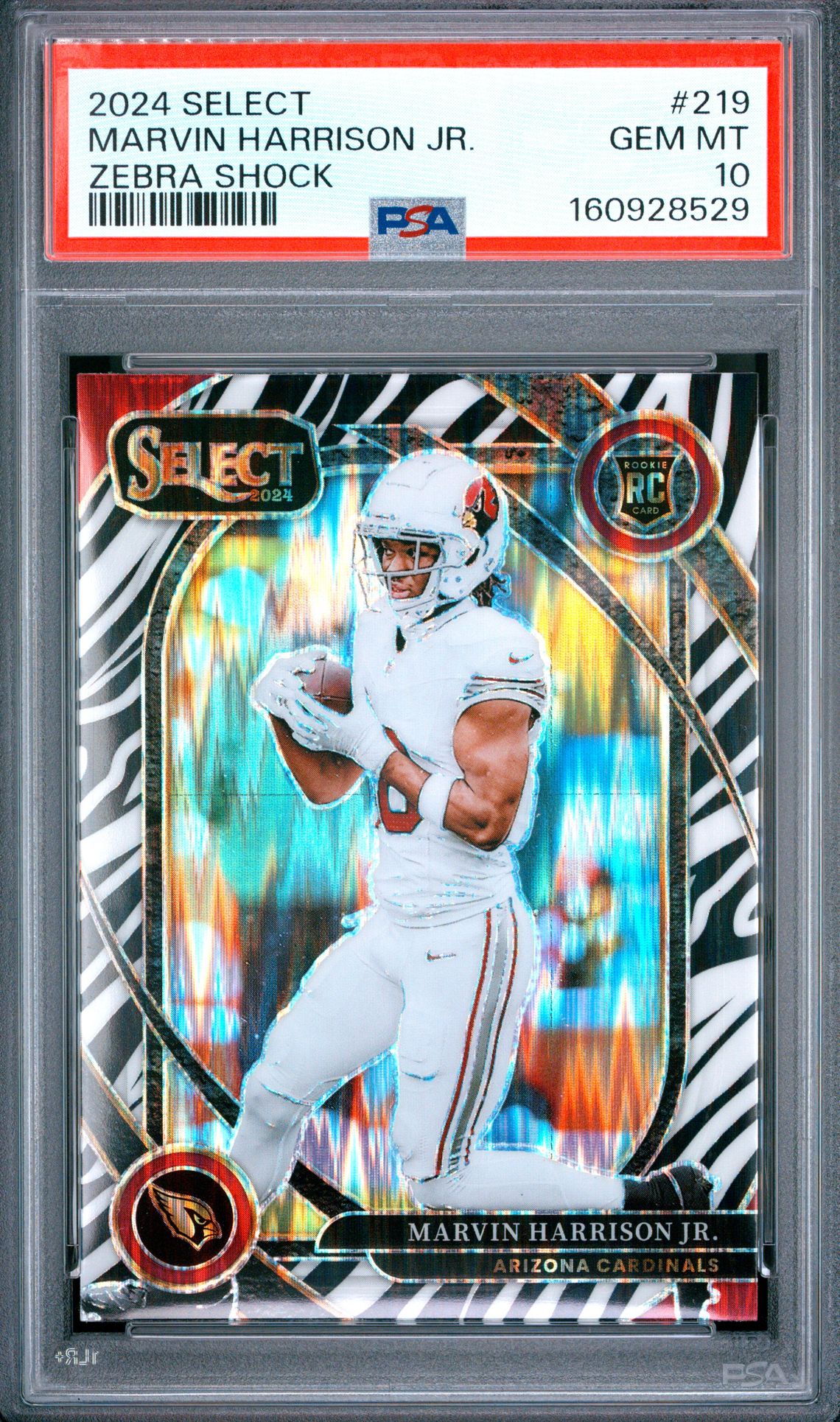 2024 Panini Select Marvin Harrison Jr. #219 (Zebra Shock) Gem Mt 10 front view - PSA graded GEM MT 10
