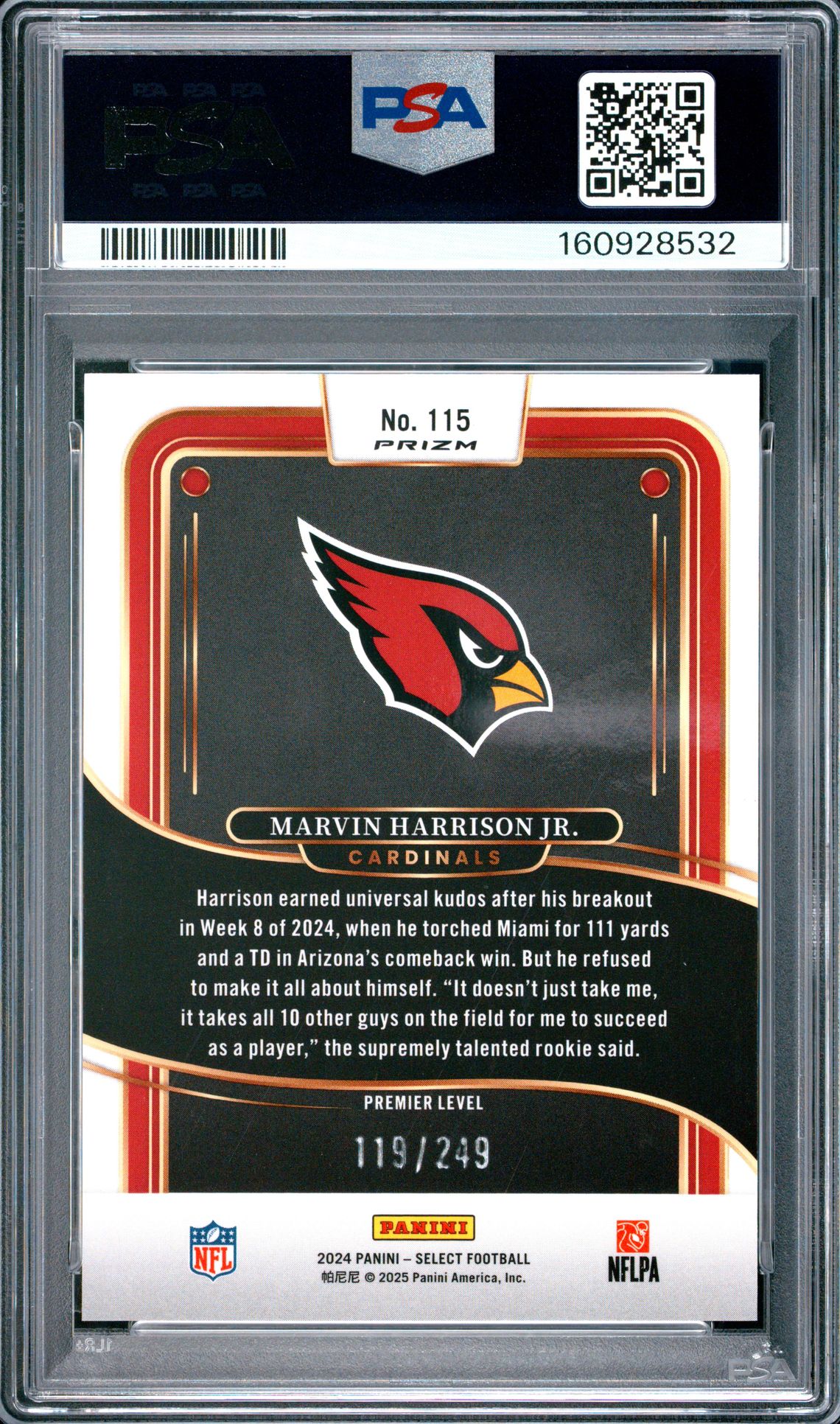 2024 Panini Select Marvin Harrison Jr. #115 (Red Shock) Gem Mt 10 back