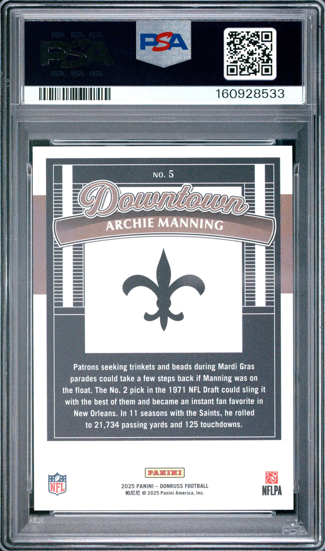 2025 Panini Donruss Downtown Archie Manning #5 Mint 9 back