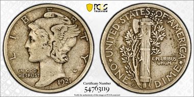 1921-D 10C VF25