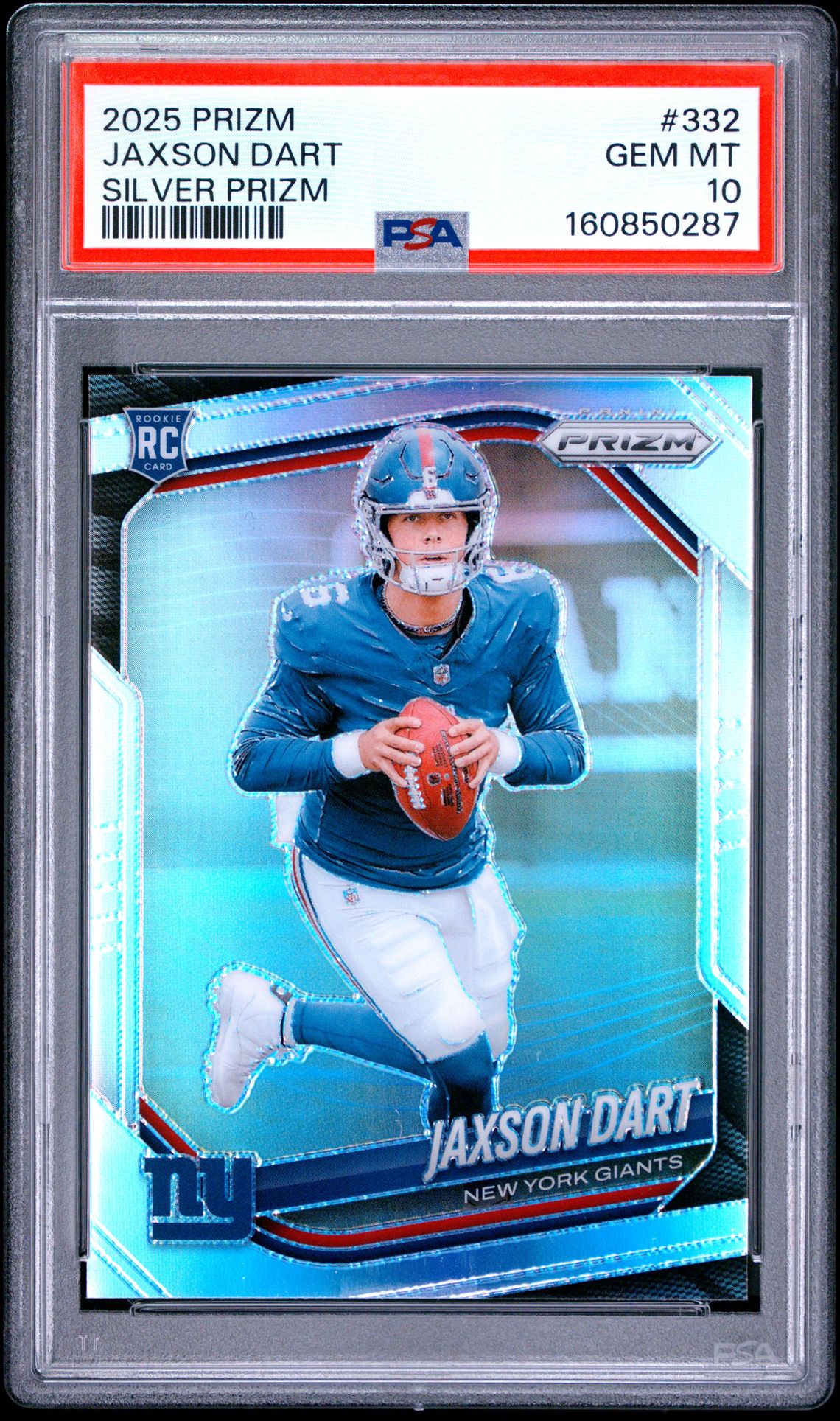 2025 Panini Prizm Jaxson Dart #332 (Silver Prizm) Gem Mt 10 front view - PSA graded GEM MT 10