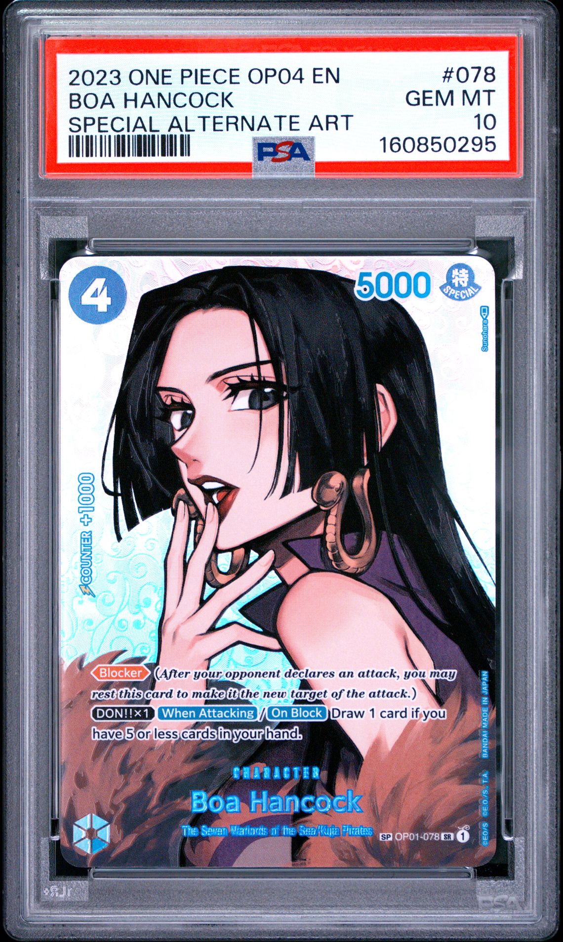 2023 One Piece Op04-Kingdoms Of Intrigue Boa Hancock #078 (Special Alternate Art) Gem Mt 10 front view - PSA graded GEM MT 10