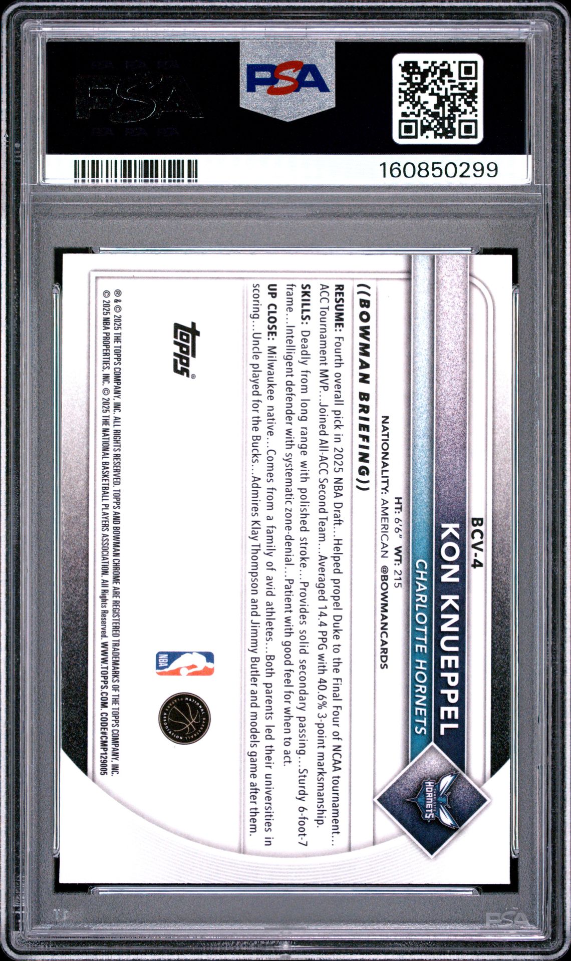 2025 Bowman Kon Knueppel #Bcv-4 (Chrome-Reptilian Refractor) Nm-Mt 8 back