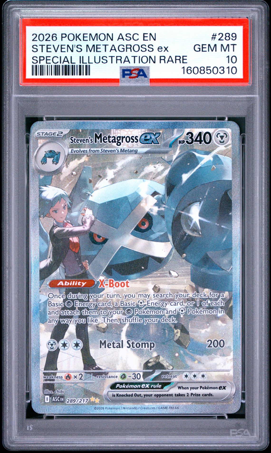 2026 Pokemon Asc En-Ascended Heroes Steven's Metagross Ex #289 (Special Illustration Rare) Gem Mt 10 front view - PSA graded GEM MT 10