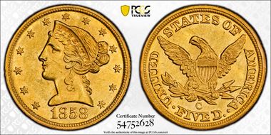 1858-C $5 MS62