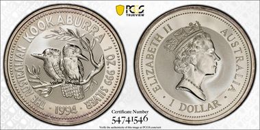 1994 $1 Kookaburra Ag MS67
