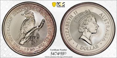 1995 $1 Kookaburra Ag MS68