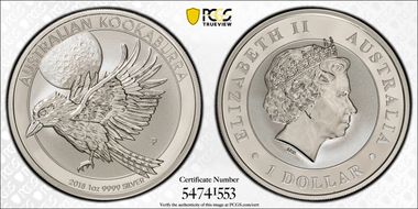 2018-P $1 Kookaburra Ag MS69