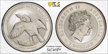 2011-P $1 Kookaburra MS70