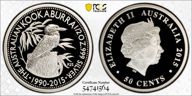 2015-P25 50C Kookaburra 1/2oz Ag 25th Anniv. PR70DCAM