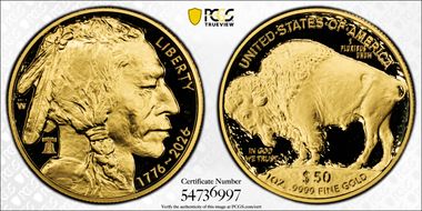 2026-W $50 American Buffalo .9999 Fine Au w/Liberty Bell 250 Privy First Strike PR70DCAM