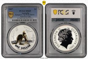 2007 $1 Kangaroo Ag-Rolf Harris Selective Gilt MS69
