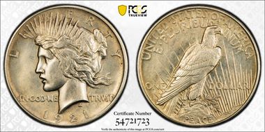 1921 $1 High Relief, Peace N1