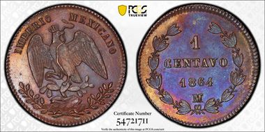 1864-M 1C Maximilian MS65BN