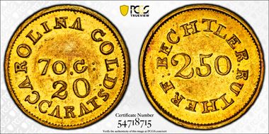 (1837-42) $2.50 C. Bechtler, 70 Grains, 20 Carats MS62