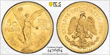 1929 50 Peso KM-481  Au MS65
