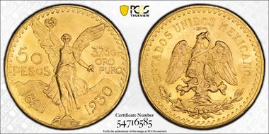 1930 50 Peso KM-481  Au MS64