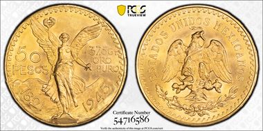 1945 50 Peso KM-481  Au N1