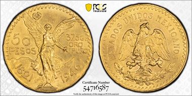 1946 50 Peso KM-481  Au MS62
