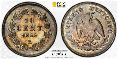 1865-Z 10C Maxmilian MS66
