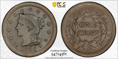 1856 1C Upright 5 MS63BN