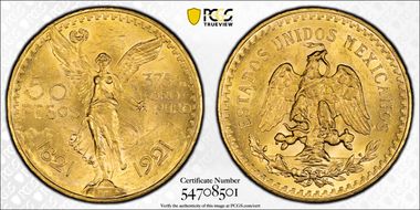 1921 50 Peso KM-481 Au MS62+