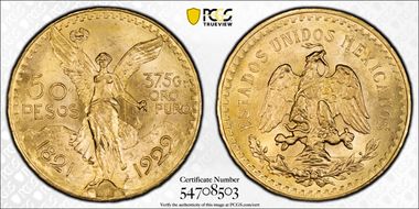 1929 50 Peso KM-481  Au MS64
