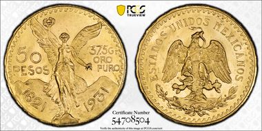 1931 50 Peso KM-481  Au MS65