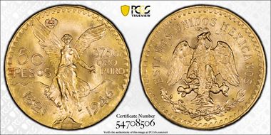 1946 50 Peso KM-481  Au MS64+