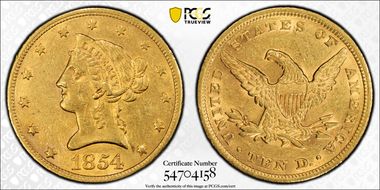 1854 $10 AU55