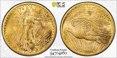 1907 $20 Saint-Gaudens AU58