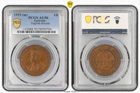 1929 (m) 1D English obverse AU50BN