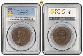 1922 (p) 1D Indian Obverse AU58BN