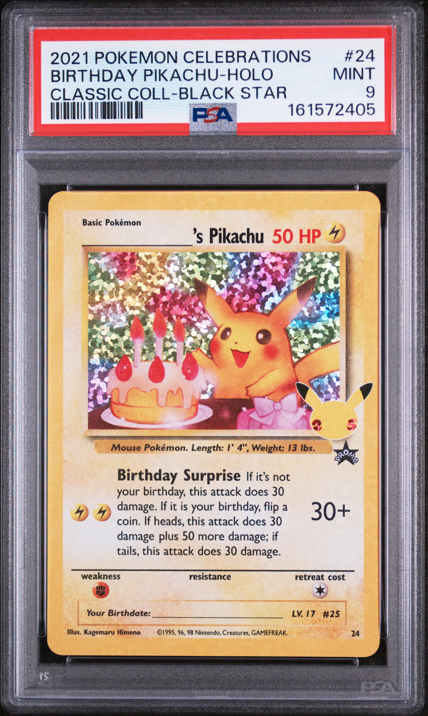 2021 #24 Birthday Pikachu-Holo PSA 9 Celebrations Classic Collection