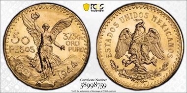 1944 50 Peso KM-481  Au MS66
