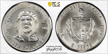 1987 5 Peso Che Guevara Ag MS69