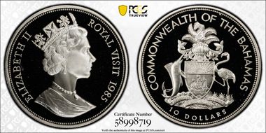1985 $10 Royal Visit KM-109 Ag PR68DCAM