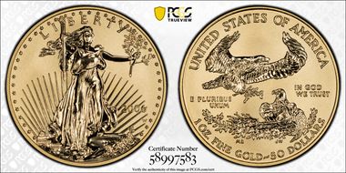 2006-W $50 Eagle-20th Anniv. Rev PR PR70