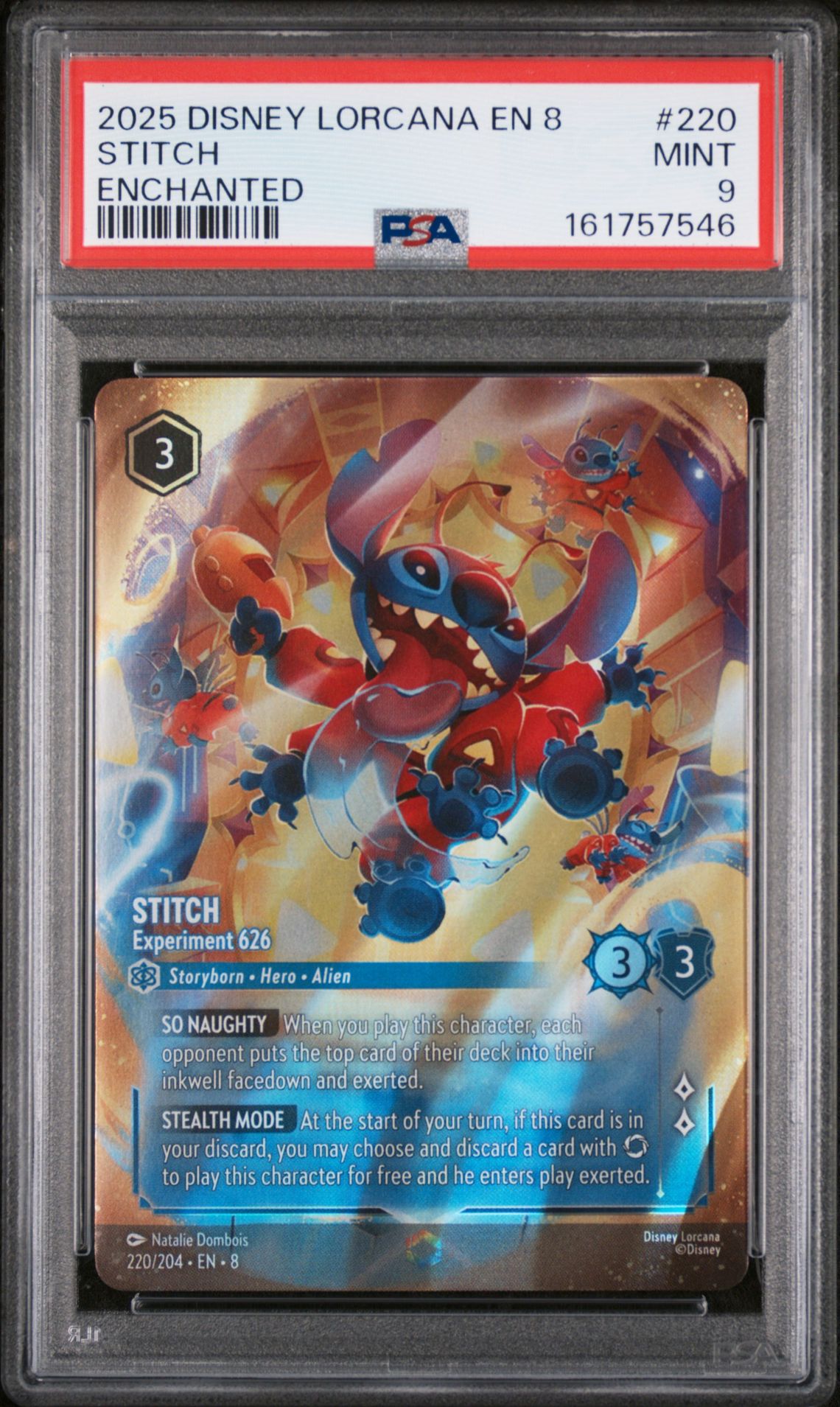 2025 Disney Lorcana En 8-Reign Of Jafar Stitch #220 (Enchanted) Mint 9 front