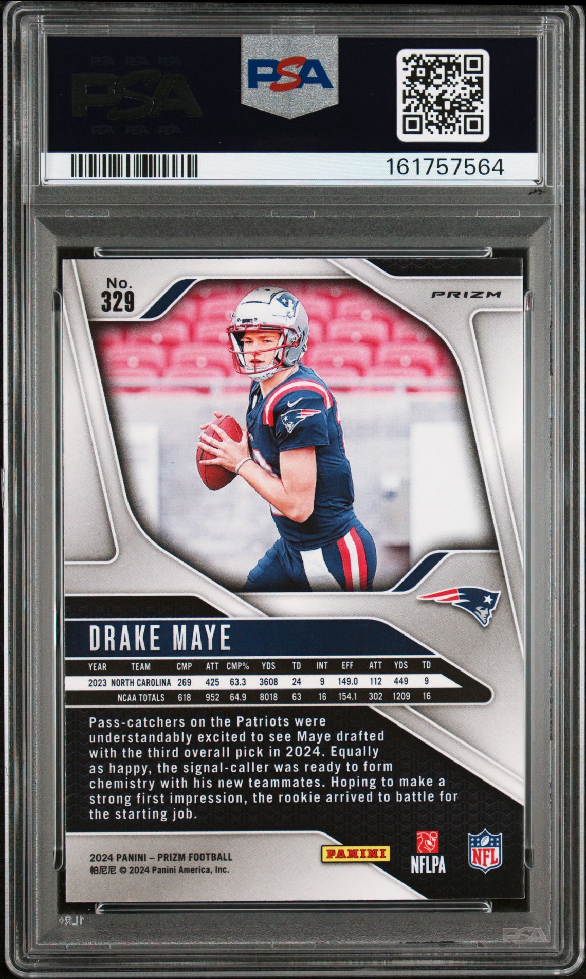2024 Panini Prizm Drake Maye #329 (Lazer Prizm) Mint 9 back